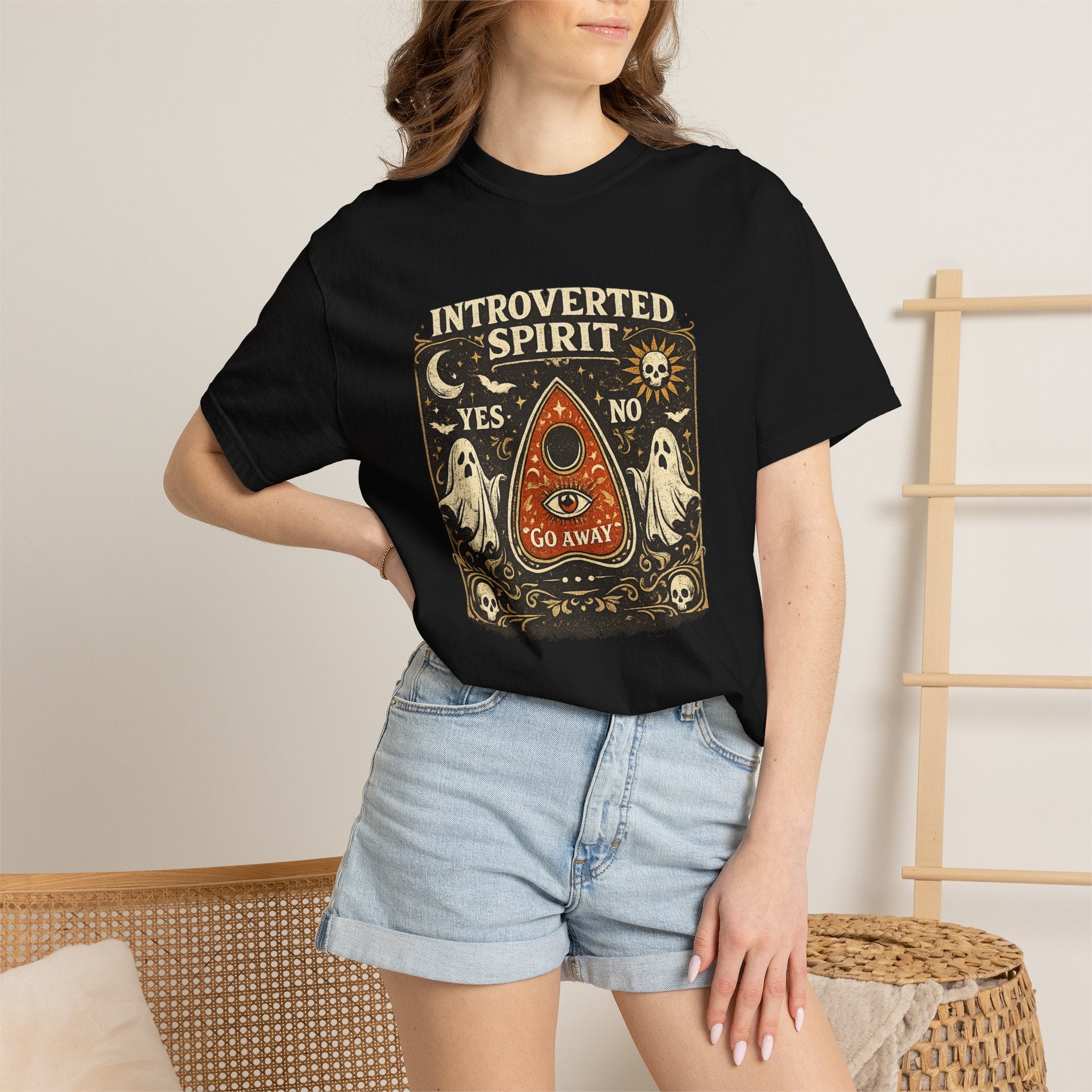 Introverted Spirit T-Shirt — Ouija Planchette 'Go Away' Gothic Graphic Tee
