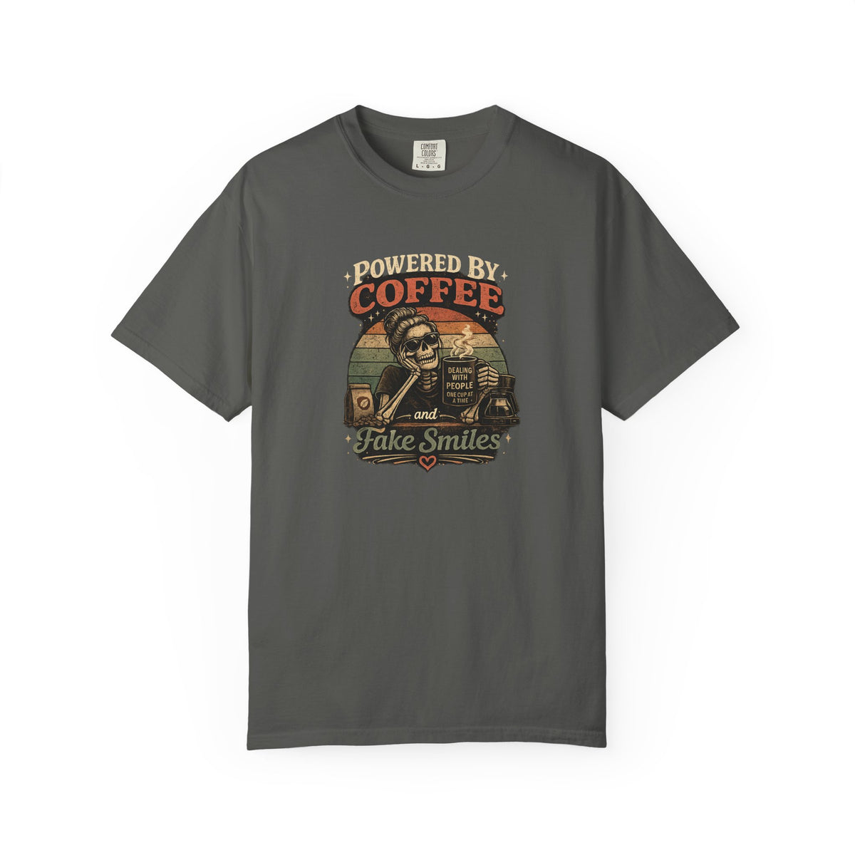 Coffee & Fake Smiles Vintage Tee — Retro Skull Coffee Lover T-Shirt