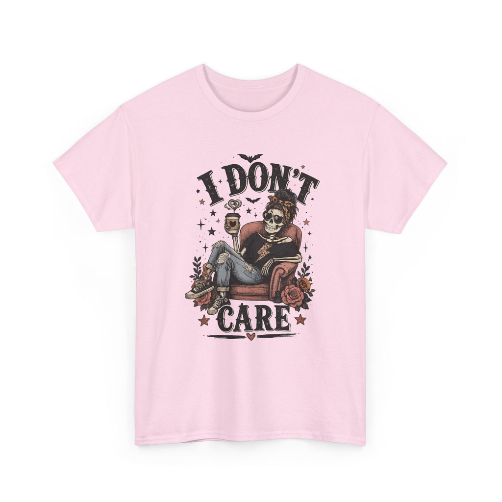 I Don't Care Skeleton Tee - Retro Skull Lounge Graphic T-Shirt