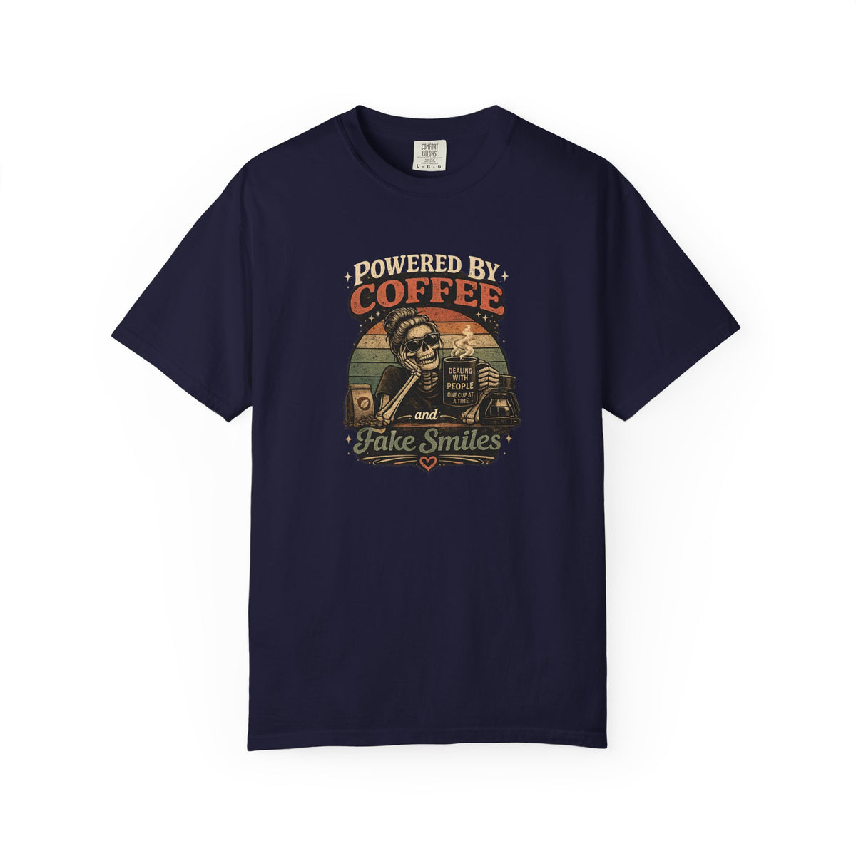 Coffee & Fake Smiles Vintage Tee — Retro Skull Coffee Lover T-Shirt