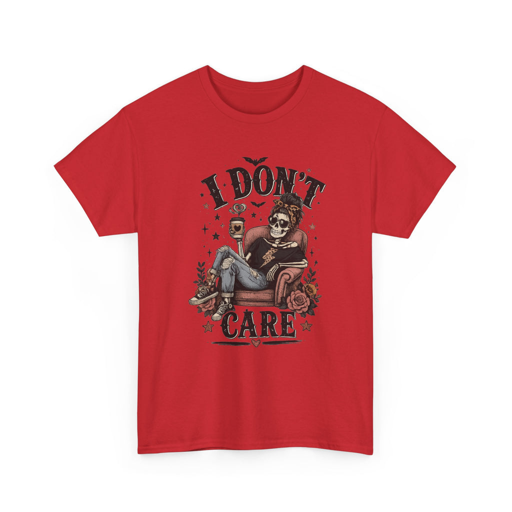 I Don't Care Skeleton Tee - Retro Skull Lounge Graphic T-Shirt